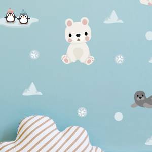 Wall decals with arctic animals - penguins, arctic foxes, walruses and polar bears