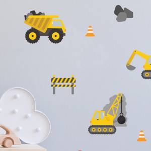 Wall decals with heavy duty vehicles - Excavator and dump truck from a construction site