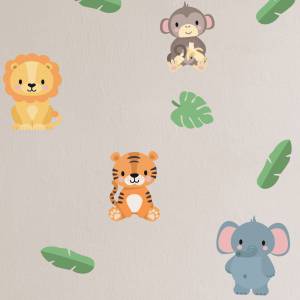 Wall decals with exotic animals - Safari decals - elephants, lions and giraffes
