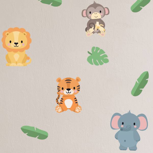 Wall decals with exotic animals - Safari decals - elephants, lions and giraffes