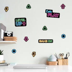 Neon Wall Decals with Gaming Motifs