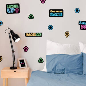 Neon Wall Decals with Gaming Motifs