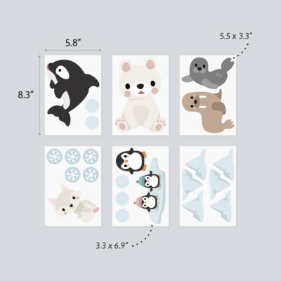 Wall decals - arctic animals seal, orca, pinguins, polar bear