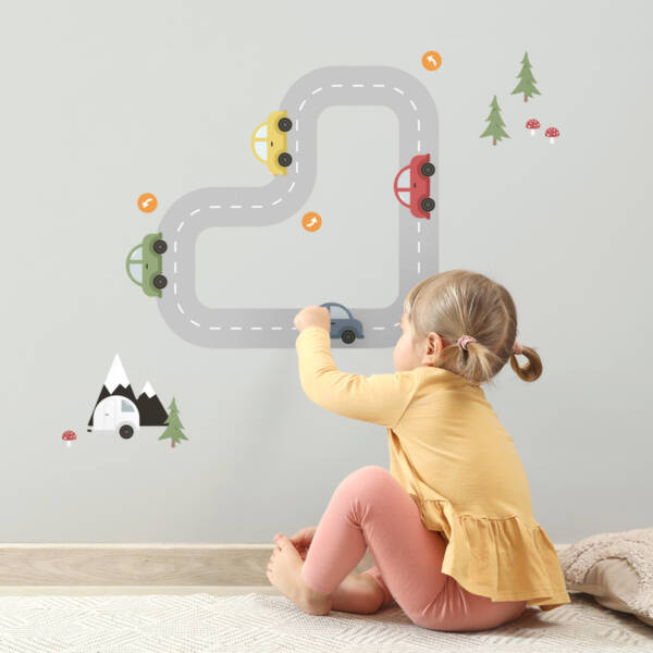 Wall decals cars - easy-to-use stickers, roads, camper, mountains