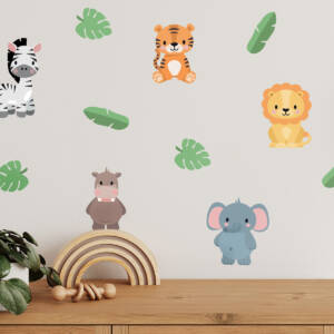 Wall decals - exotic animals, lion, elephant, tiger, zebra, hippo, giraffe, monkey