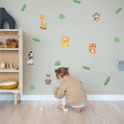 Wall decals - exotic animals, lion, elephant, tiger, zebra, hippo, giraffe, monkey