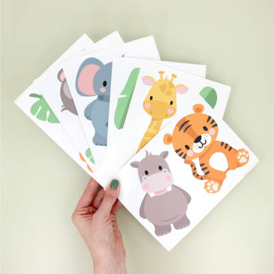 Wall decals - exotic animals, lion, elephant, tiger, zebra, hippo, giraffe, monkey