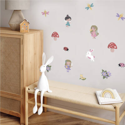 Wall decals and stickers with fairies mushrooms, dragonfly and ladybugs