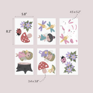 Wall decals and stickers with fairies mushrooms, dragonfly and ladybugs