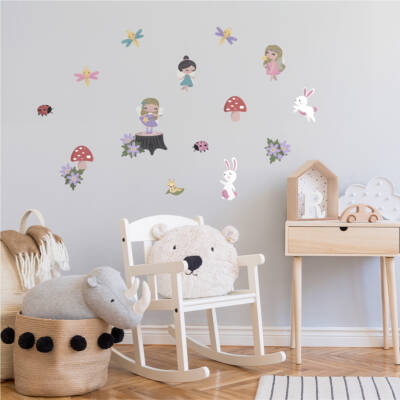 Wall decals and stickers with fairies mushrooms, dragonfly and ladybugs