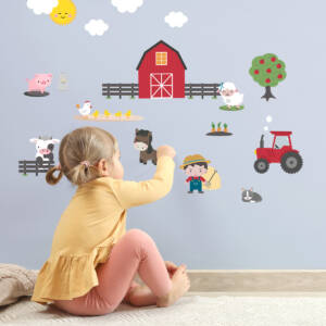 Wall decals - farm life with tractor, cow, pig and sheep