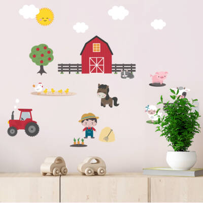 Wall decals - farm life with tractor, cow, pig and sheep