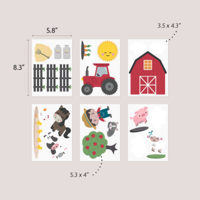 Wall decals - farm life with tractor, cow, pig and sheep