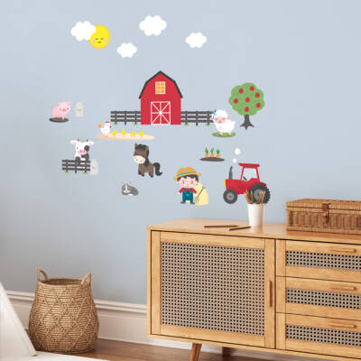 Wall decals - farm life with tractor, cow, pig and sheep