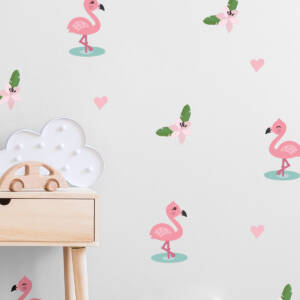 Wall Decor with Flamingos with flowers and hearts