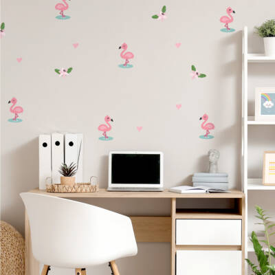 Wall Decor with Flamingos with flowers and hearts