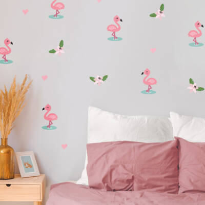 Wall Decor with Flamingos with flowers and hearts