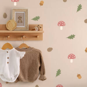 Wall decor with forest elements, mushrooms, pinecones and leaves perfect for fall