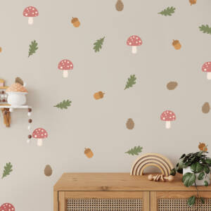Wall decor with forest elements, mushrooms, pinecones and leaves perfect for fall