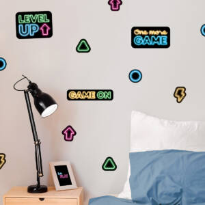 Neon Wall Decals with Gaming Motifs