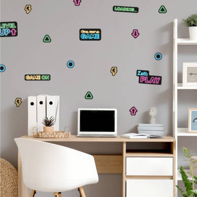 Neon Wall Decals with Gaming Motifs