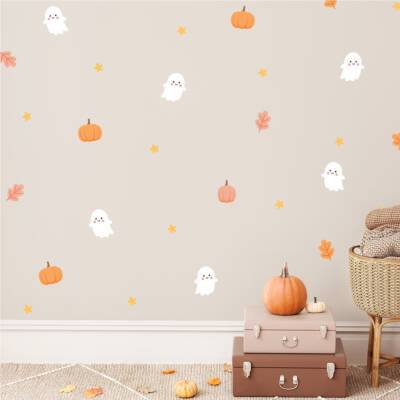 Halloween Wall Decals with Ghosts, Pumpkins and Stars