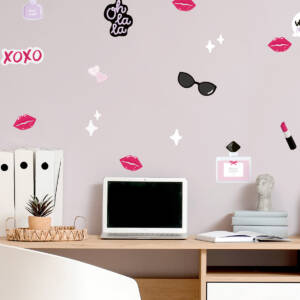 Wall Decals with Make-Up Motif sunglasses lipstick perfume kiss