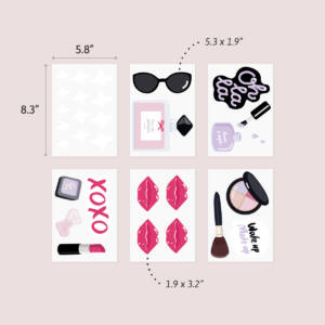 Wall Decals with Make-Up Motif sunglasses lipstick perfume kiss