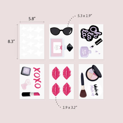 Wall Decals with Make-Up Motif sunglasses lipstick perfume kiss