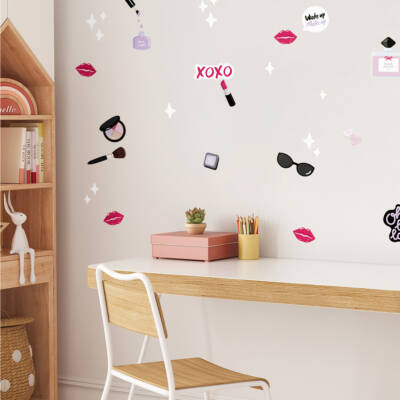 Wall Decals with Make-Up Motif sunglasses lipstick perfume kiss