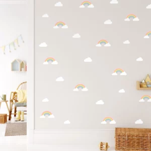 Pastel Rainbow Wall Decals in a living room