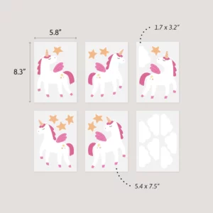 Winged Unicorn Wall Stickers with size guide