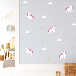 Winged Unicorn Wall Decals on a grey wall