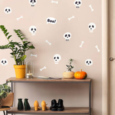 Skull wall stickers on a beige wall