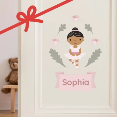 Illustration of a ballerina with the name “Sophia” used as door decor in a child’s room.