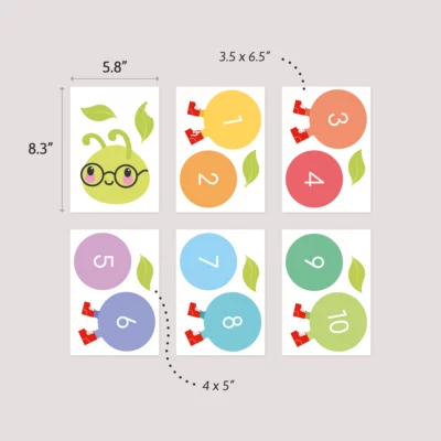 Colorful caterpillar wall decal for kids’ rooms. Fun, educational, and easy to apply – helps make numbers and counting part of everyday play.