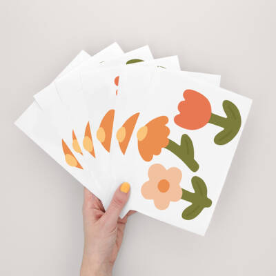 Colorful flower-themed stickers for children, perfect for decorating playrooms, personalizing school supplies, or adding a whimsical touch to birthday cards. Ideal for kids' parties and creative projects, these hand-drawn floral designs bring joy and creativity to any space.