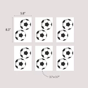 Alt-tekst: Set of soccer-themed stickers featuring black and white soccer balls, ideal for customizing kids' belongings, enhancing nursery wall decor, or adding a playful touch to birthday cards.